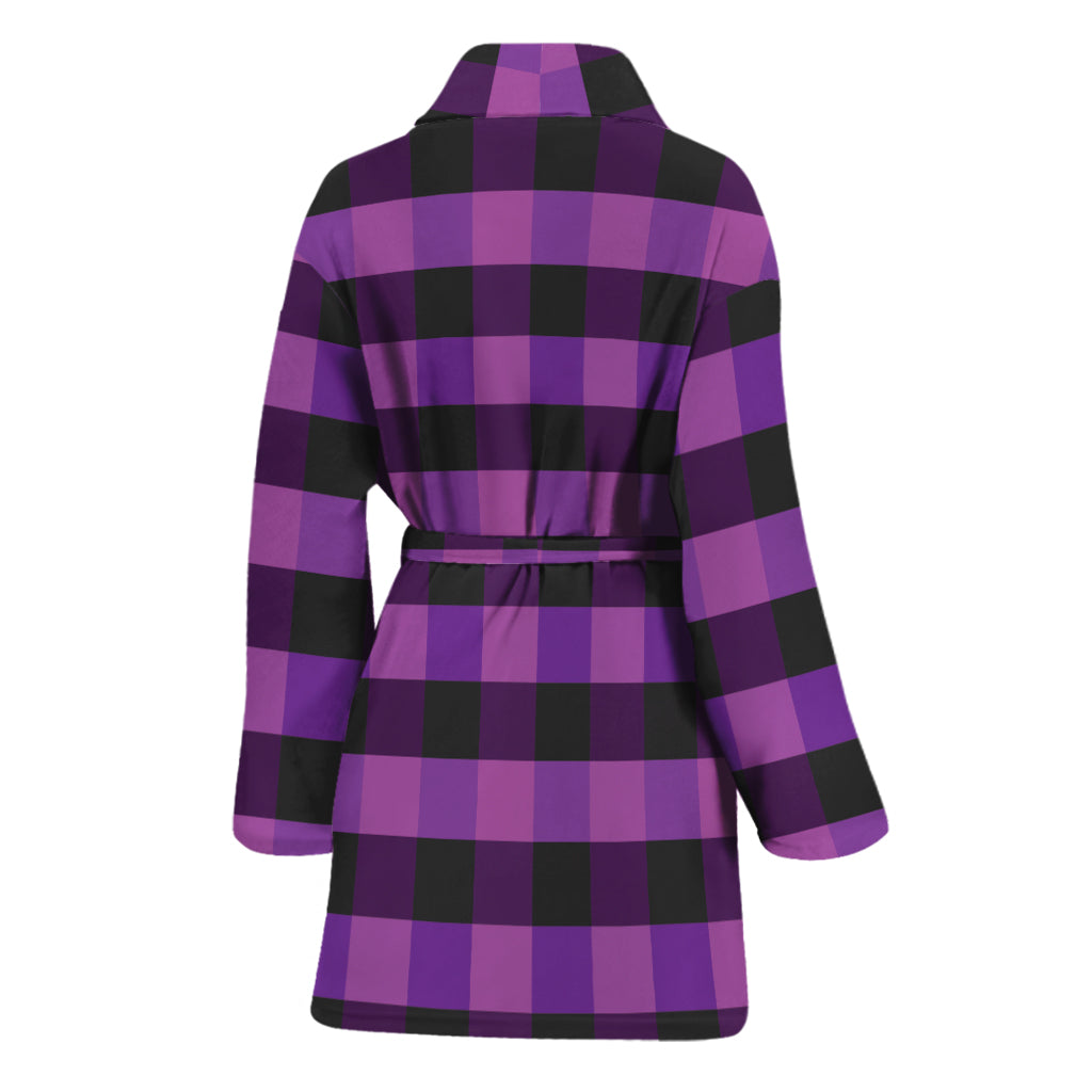 Dark Purple Check Pattern Print Women's Bathrobe