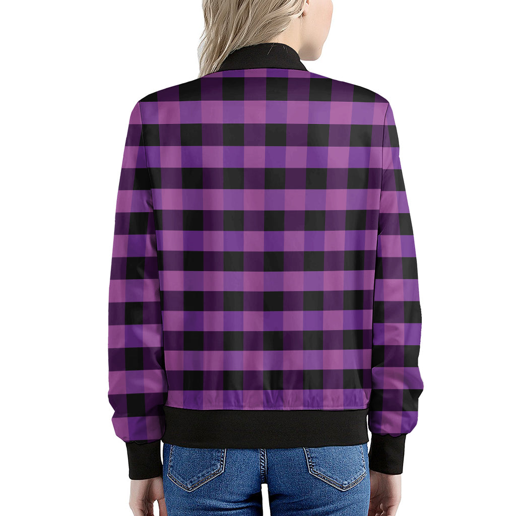 Dark Purple Check Pattern Print Women's Bomber Jacket