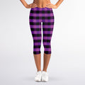 Dark Purple Check Pattern Print Women's Capri Leggings