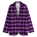 Dark Purple Check Pattern Print Women's Cotton Blazer