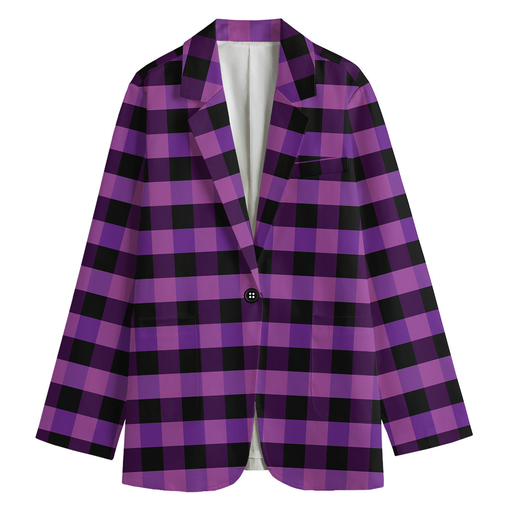 Dark Purple Check Pattern Print Women's Cotton Blazer