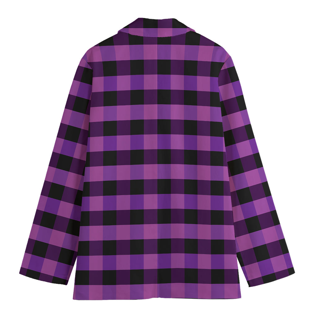 Dark Purple Check Pattern Print Women's Cotton Blazer
