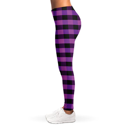 Dark Purple Check Pattern Print Women's Leggings