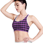 Dark Purple Check Pattern Print Women's Sports Bra