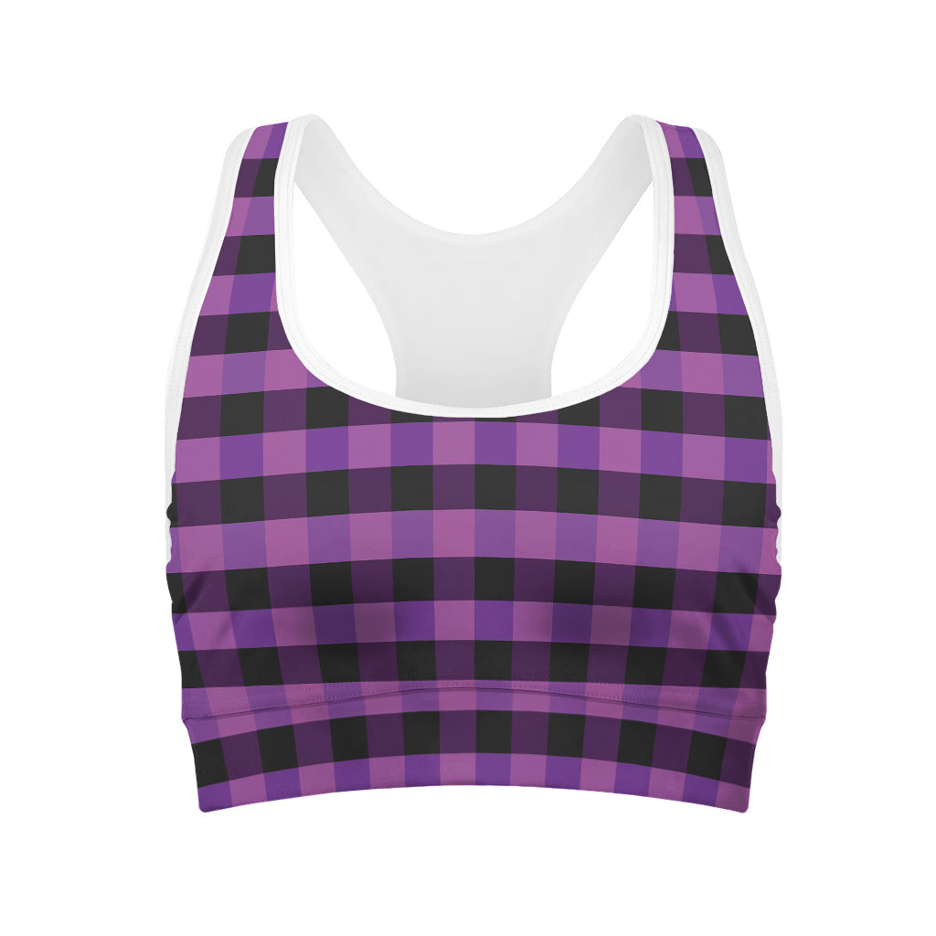 Dark Purple Check Pattern Print Women's Sports Bra