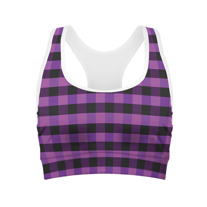 Dark Purple Check Pattern Print Women's Sports Bra