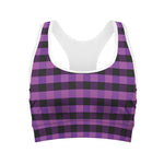 Dark Purple Check Pattern Print Women's Sports Bra