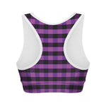 Dark Purple Check Pattern Print Women's Sports Bra