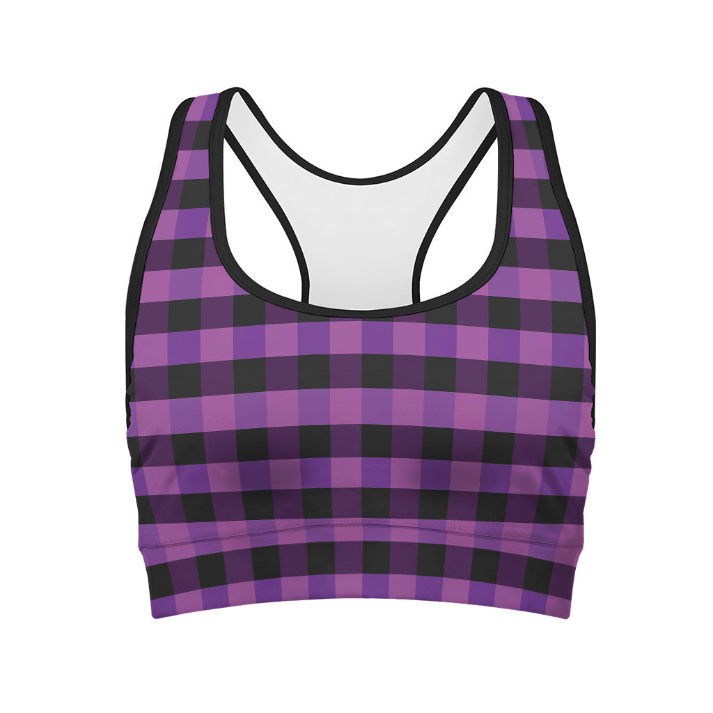 Dark Purple Check Pattern Print Women's Sports Bra
