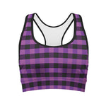 Dark Purple Check Pattern Print Women's Sports Bra