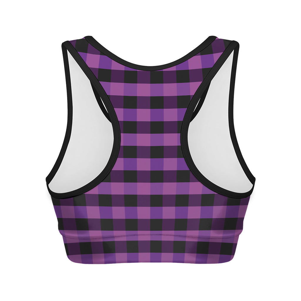 Dark Purple Check Pattern Print Women's Sports Bra