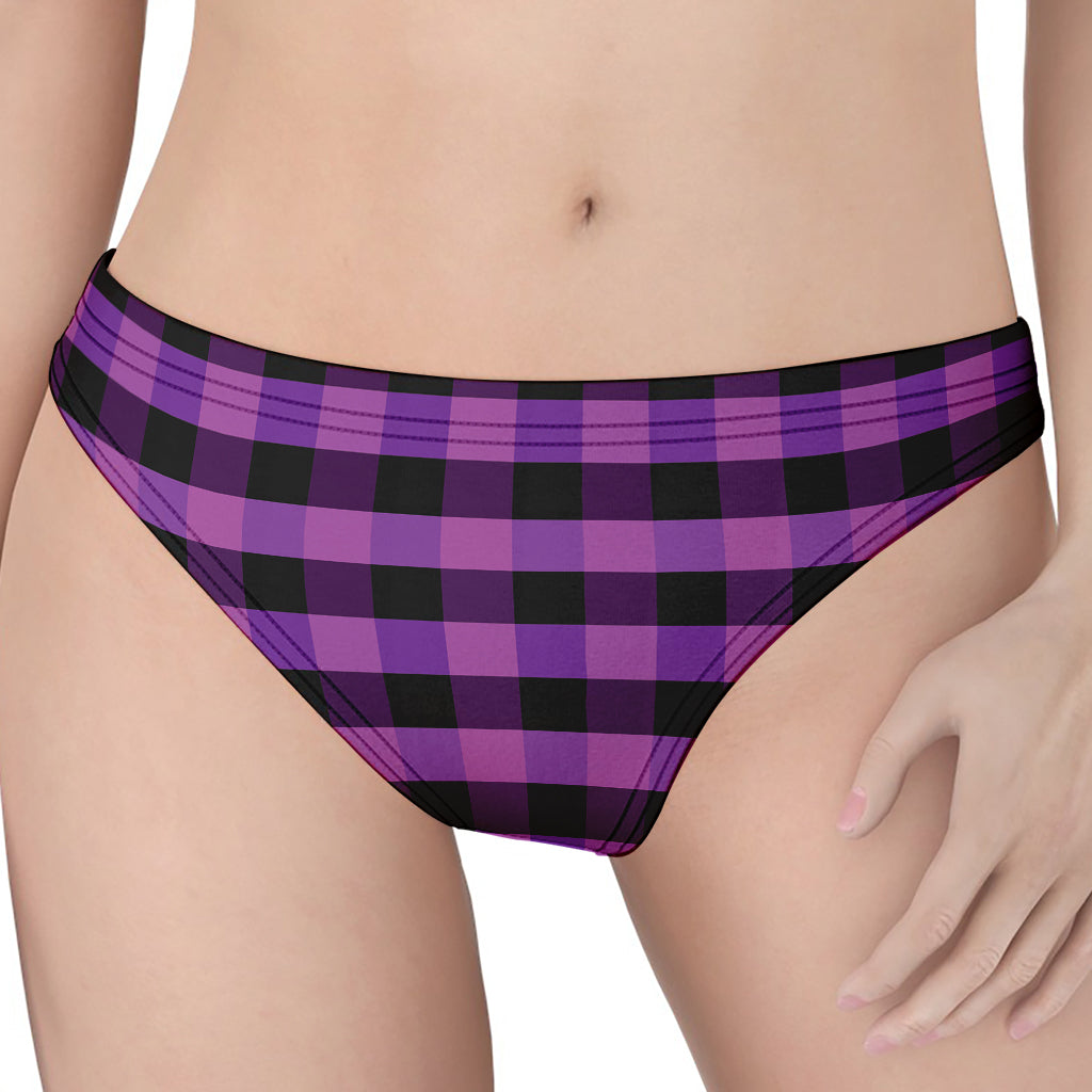 Dark Purple Check Pattern Print Women's Thong