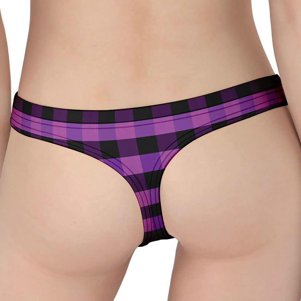 Dark Purple Check Pattern Print Women's Thong