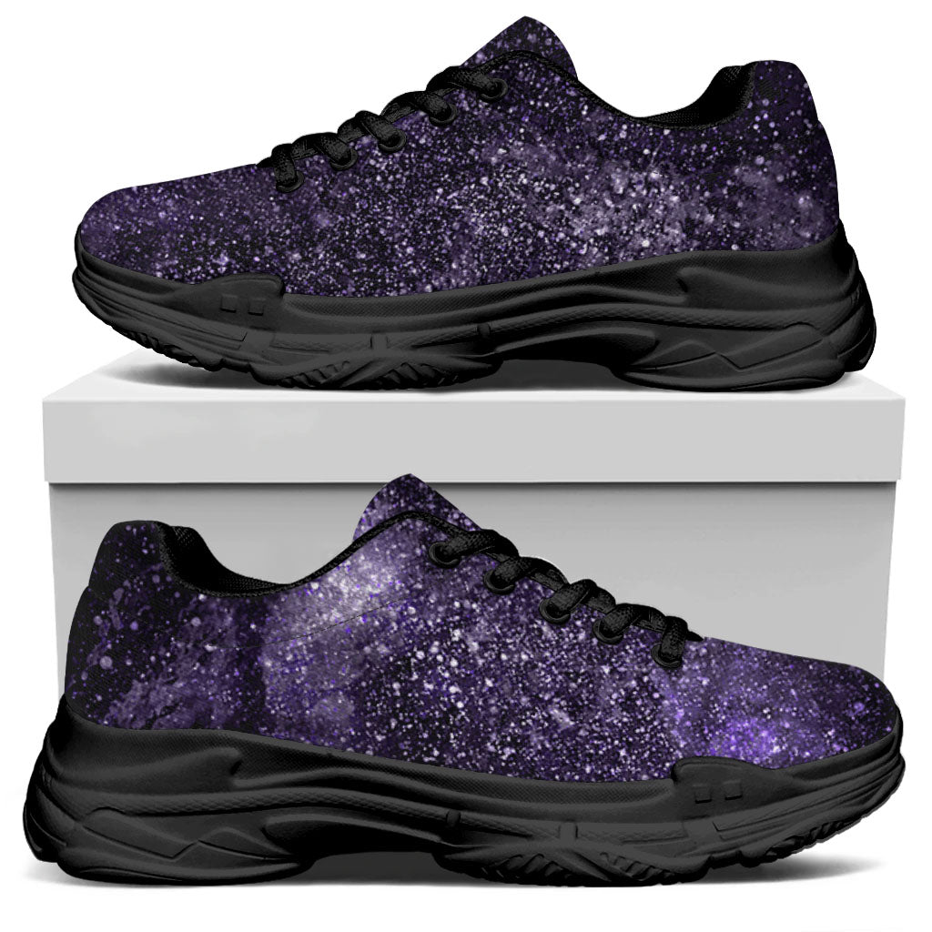 Dark Purple Cosmos Galaxy Space Print Black Chunky Shoes