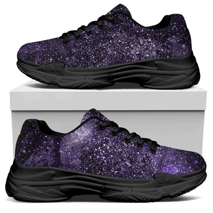 Dark Purple Cosmos Galaxy Space Print Black Chunky Shoes