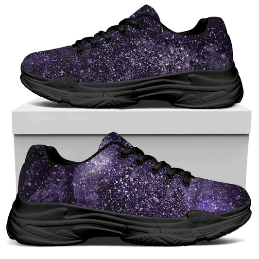 Dark Purple Cosmos Galaxy Space Print Black Chunky Shoes