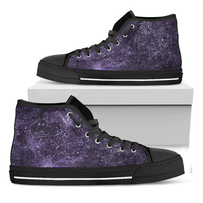 Dark Purple Cosmos Galaxy Space Print Black High Top Sneakers
