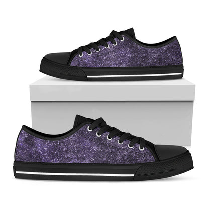 Dark Purple Cosmos Galaxy Space Print Black Low Top Sneakers