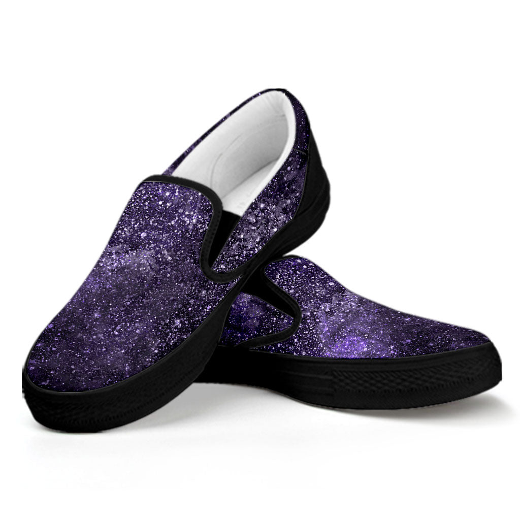 Dark Purple Cosmos Galaxy Space Print Black Slip On Sneakers
