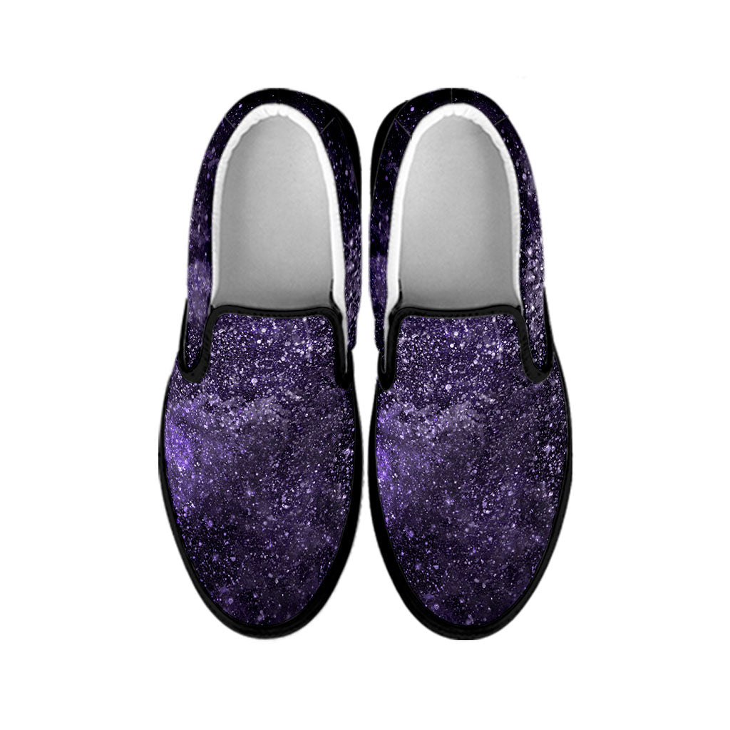 Dark Purple Cosmos Galaxy Space Print Black Slip On Sneakers