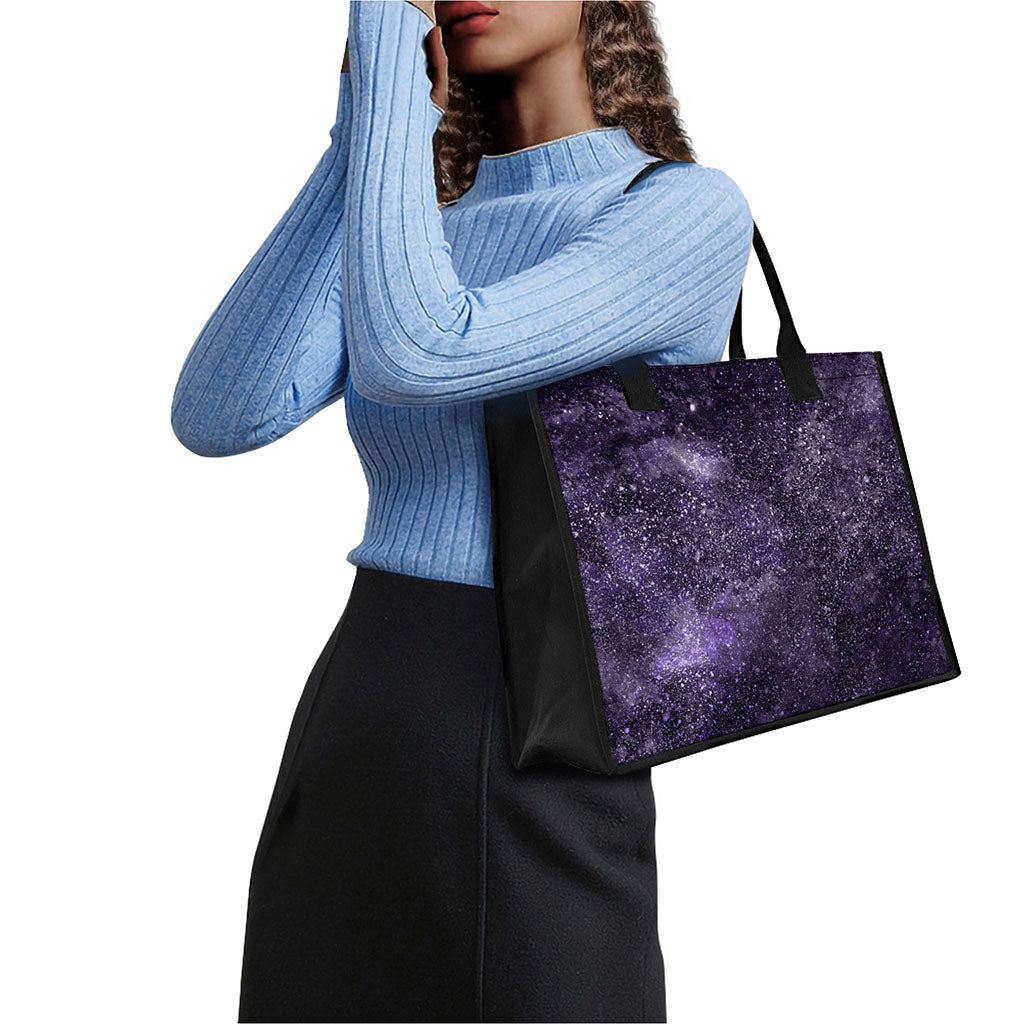 Dark Purple Cosmos Galaxy Space Print Canvas Tote Bag