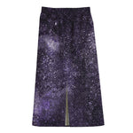 Dark Purple Cosmos Galaxy Space Print Cotton Front Slit Maxi Skirt