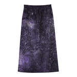 Dark Purple Cosmos Galaxy Space Print Cotton Front Slit Maxi Skirt