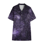 Dark Purple Cosmos Galaxy Space Print Cotton Hawaiian Shirt