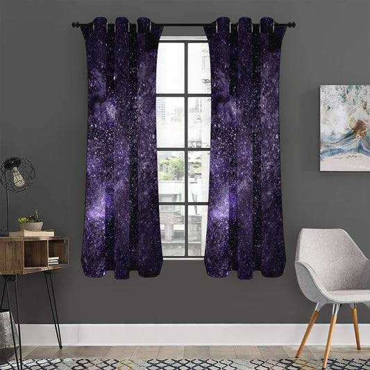 Dark Purple Cosmos Galaxy Space Print Curtain