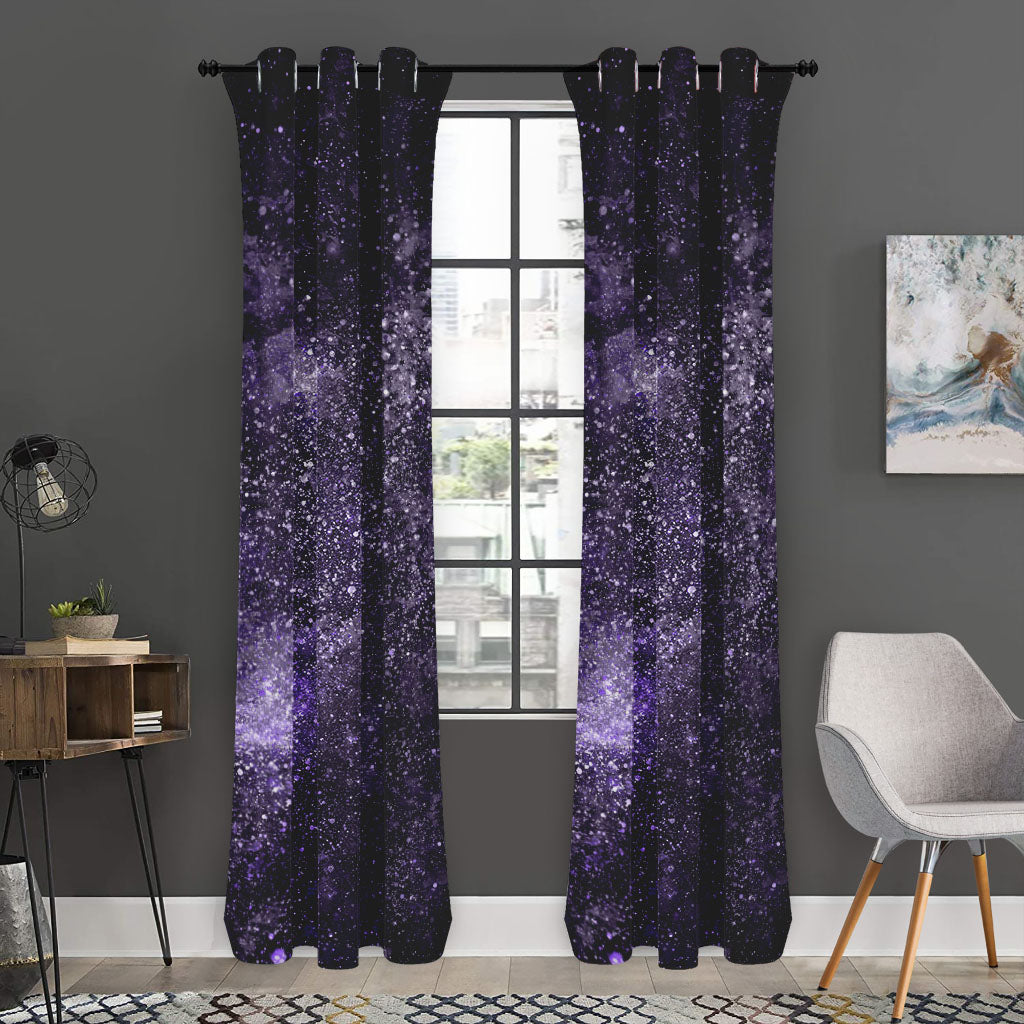 Dark Purple Cosmos Galaxy Space Print Curtain