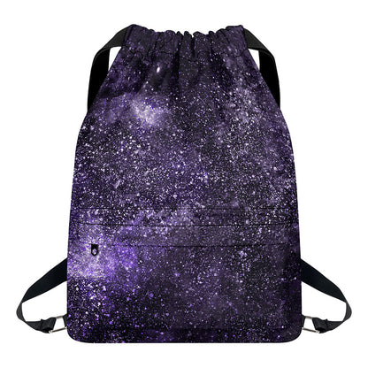 Dark Purple Cosmos Galaxy Space Print Drawstring Backpack