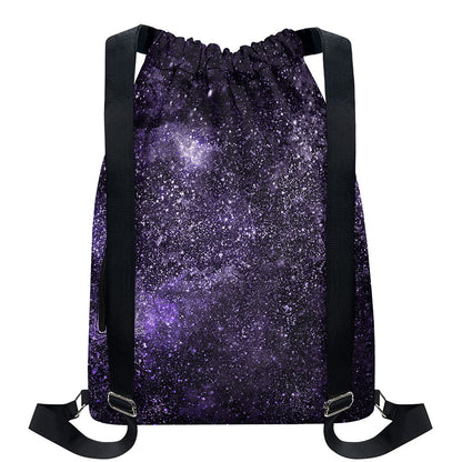 Dark Purple Cosmos Galaxy Space Print Drawstring Backpack