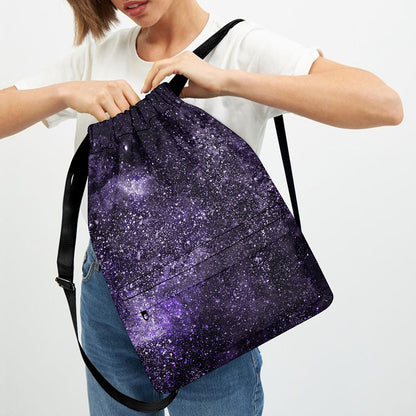 Dark Purple Cosmos Galaxy Space Print Drawstring Backpack