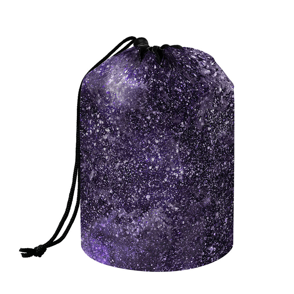 Dark Purple Cosmos Galaxy Space Print Drawstring Makeup Bag
