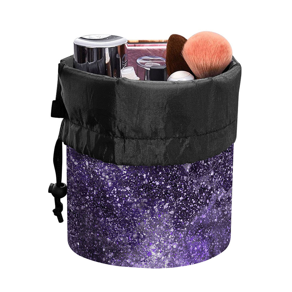 Dark Purple Cosmos Galaxy Space Print Drawstring Makeup Bag