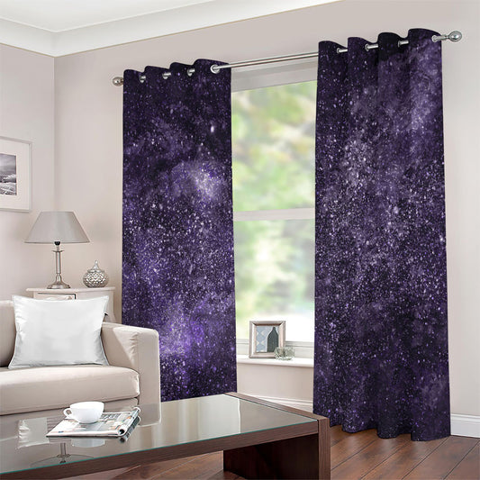 Dark Purple Cosmos Galaxy Space Print Extra Wide Grommet Curtains
