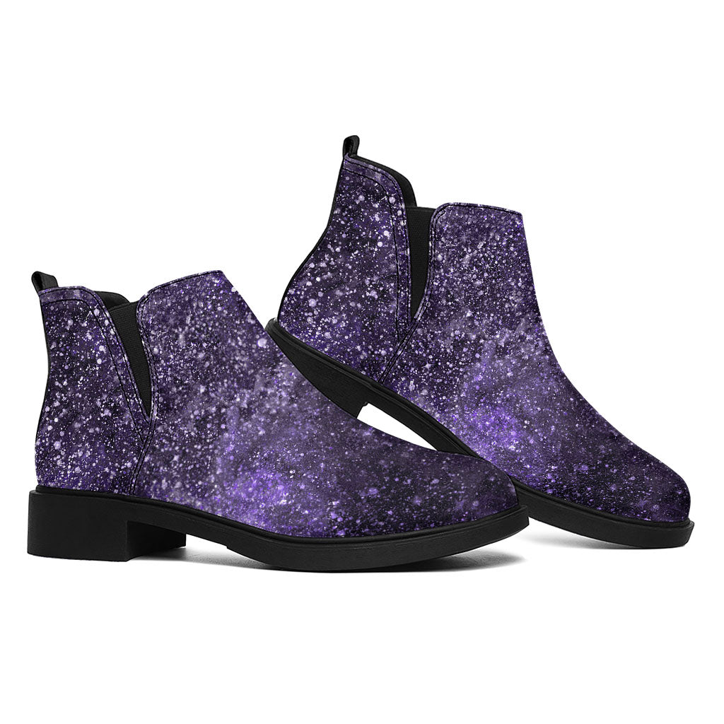 Dark Purple Cosmos Galaxy Space Print Flat Ankle Boots