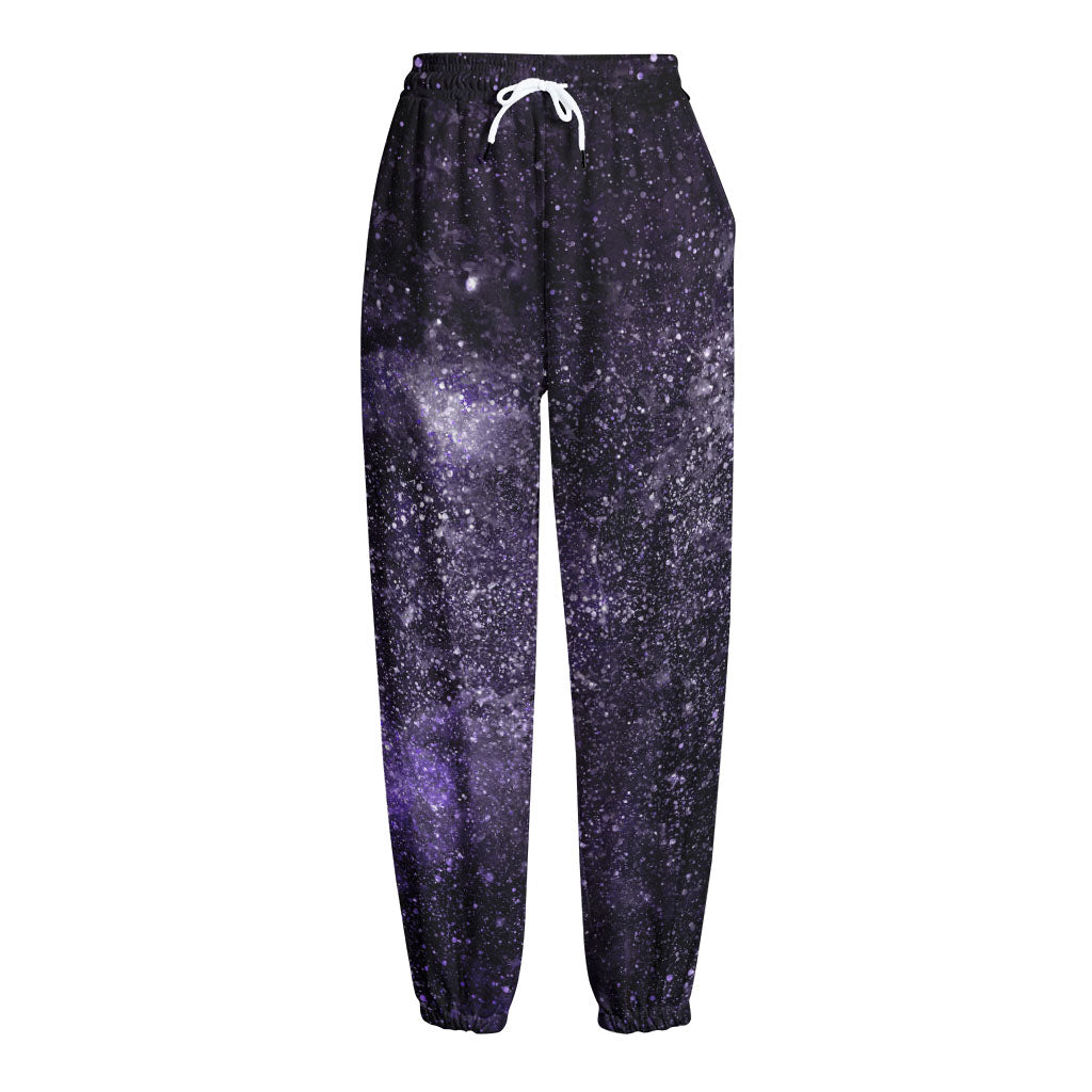 Dark Purple Cosmos Galaxy Space Print Fleece Lined Knit Pants