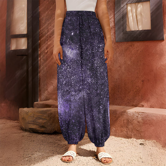 Dark Purple Cosmos Galaxy Space Print Harem Pants