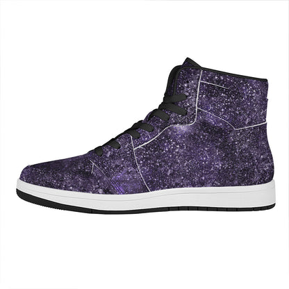 Dark Purple Cosmos Galaxy Space Print High Top Leather Sneakers