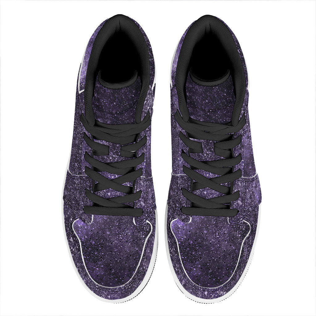 Dark Purple Cosmos Galaxy Space Print High Top Leather Sneakers