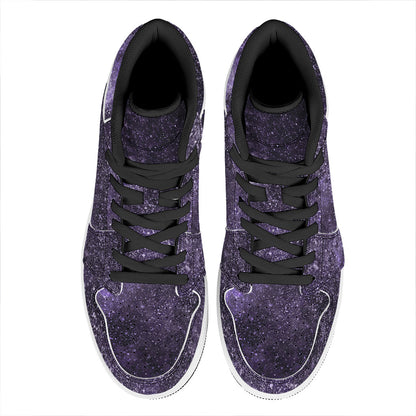 Dark Purple Cosmos Galaxy Space Print High Top Leather Sneakers