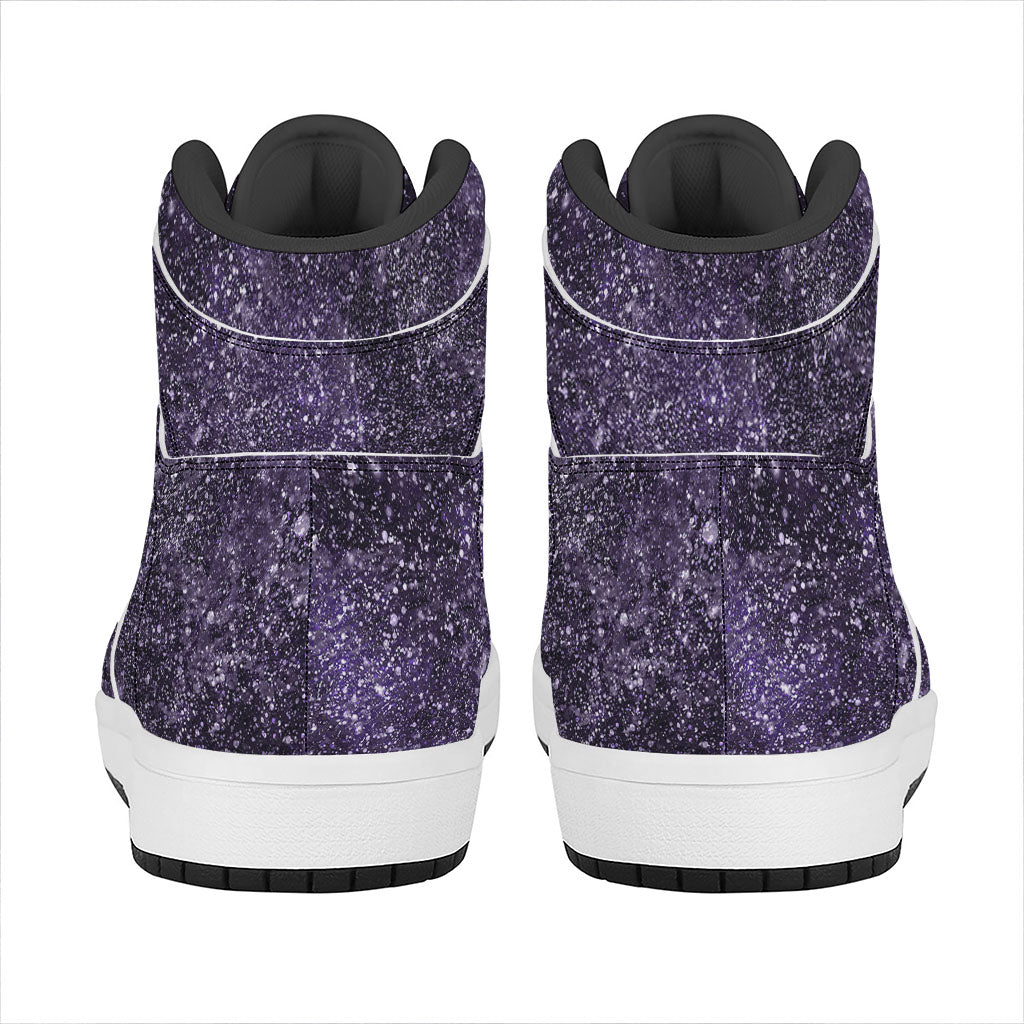 Dark Purple Cosmos Galaxy Space Print High Top Leather Sneakers