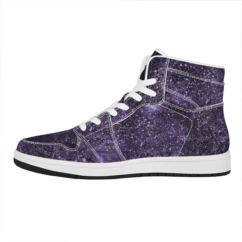 Dark Purple Cosmos Galaxy Space Print High Top Leather Sneakers