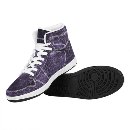 Dark Purple Cosmos Galaxy Space Print High Top Leather Sneakers