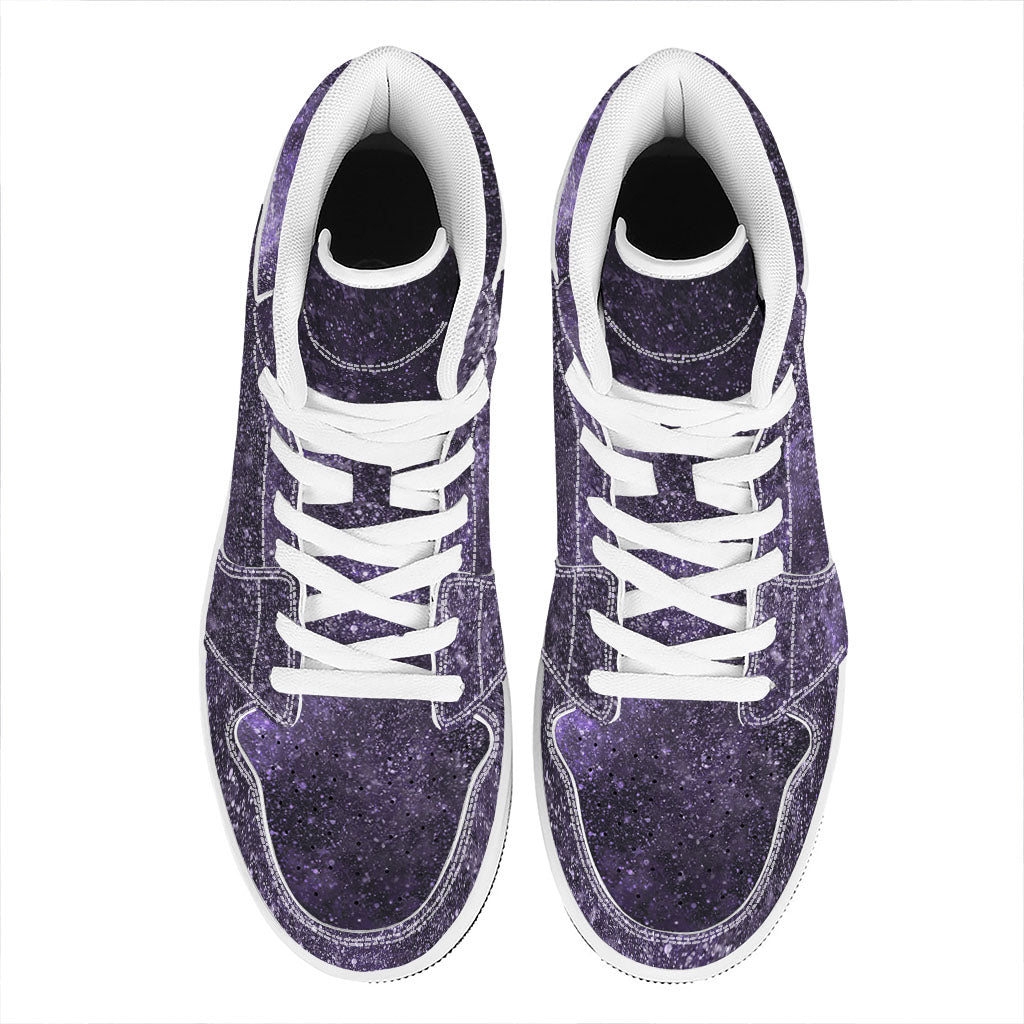 Dark Purple Cosmos Galaxy Space Print High Top Leather Sneakers