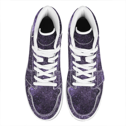 Dark Purple Cosmos Galaxy Space Print High Top Leather Sneakers