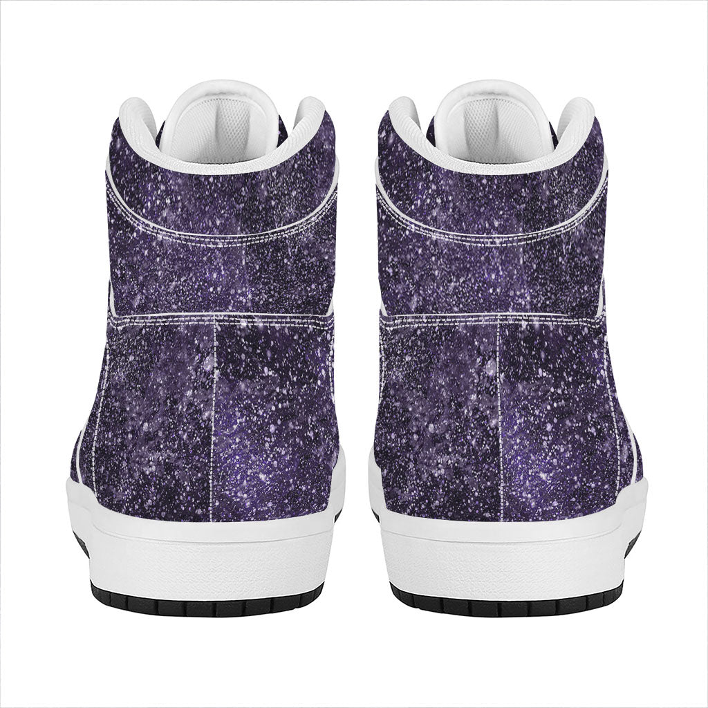 Dark Purple Cosmos Galaxy Space Print High Top Leather Sneakers