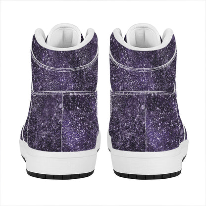 Dark Purple Cosmos Galaxy Space Print High Top Leather Sneakers