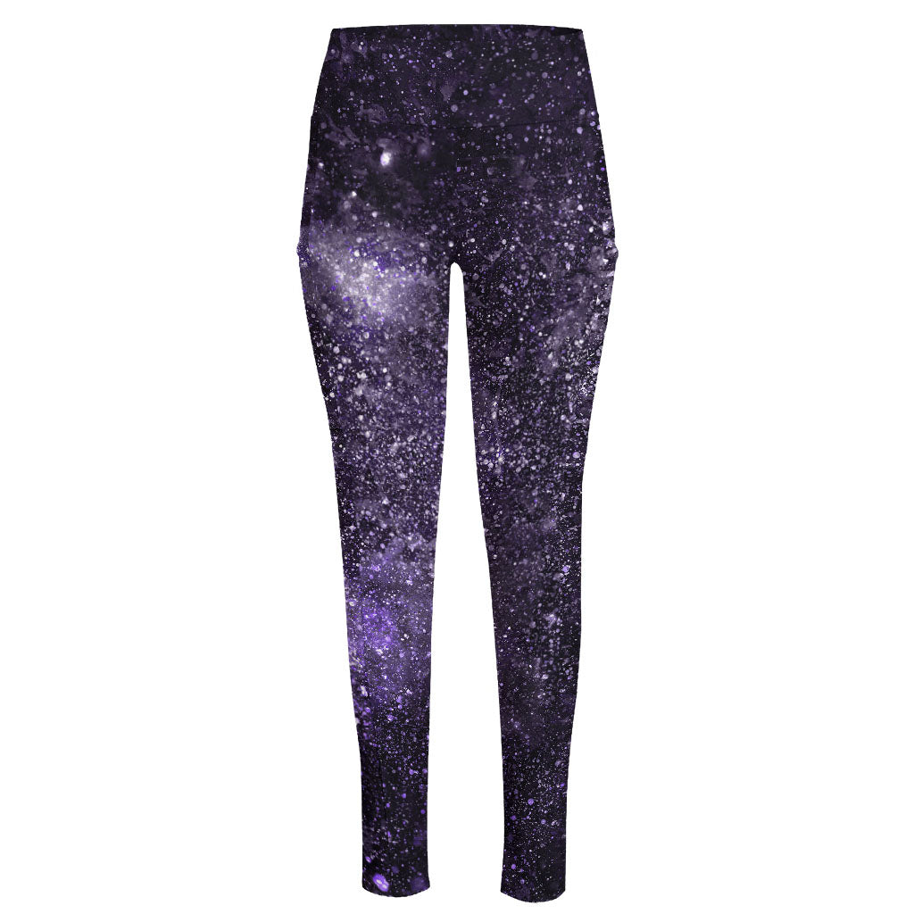 Dark Purple Cosmos Galaxy Space Print High-Waisted Pocket Leggings